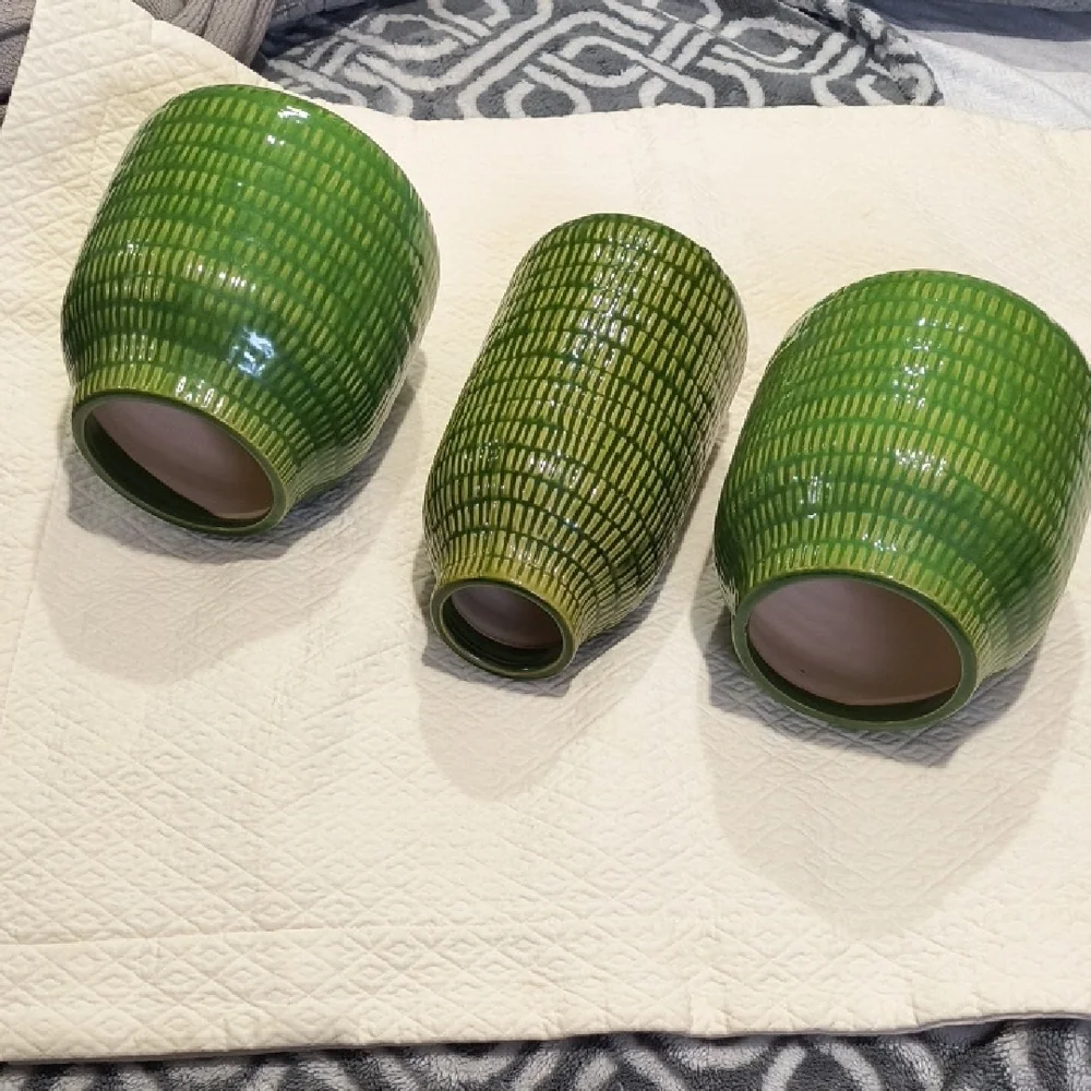 Crate & Barrel Verde Vase Set - 2 Small and 1 Medium